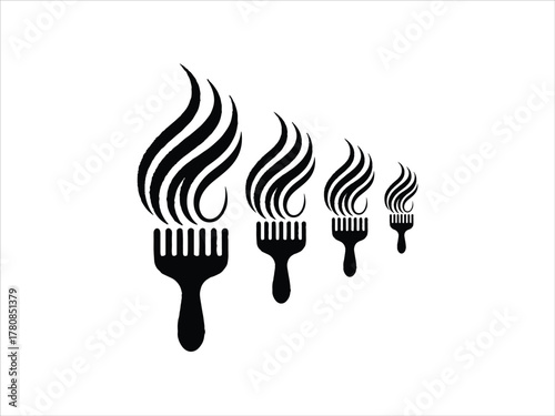 Hair salon brush icon with hair strands forming artistic logo