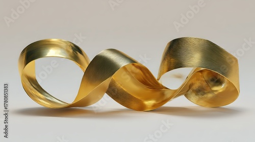 Fototapeta Naklejka Na Ścianę i Meble -  A conceptual 3D gold metallic ribbon, artfully rolled to showcase its dynamic, waving layers. 