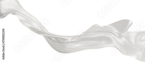 Flying white silk textile fabric flag background. Smooth elegant white Satin Isolated on grey Background for grand opening ceremony. White curtain. 3d png illustration