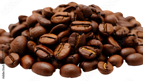Roasted coffee beans close up shot with dark background for ads