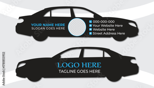 Black Sedan Car Die-Cut Business Card Template - Taxi, Rent Car & Corporate Service Vector