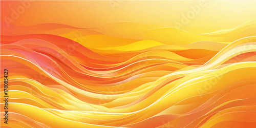 Abstract background design with bright orange and yellow waves, lines, and curves creating a fiery, energetic motion and texture