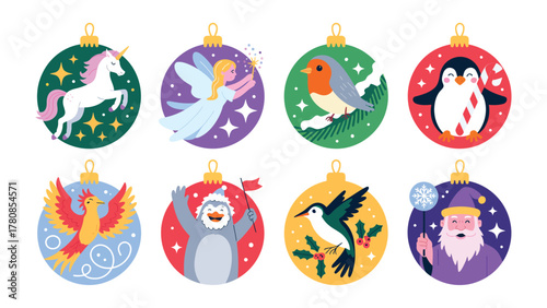 Holiday Ornament Fantasy: A collection of delightful holiday ornaments, each adorned with a whimsical character or design, promising to bring joy and festive spirit to the season. 