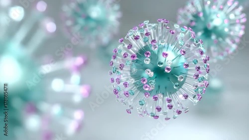 3D rendering of Chikungunya virus particles with spiky surfaces, ideal for illustrating medical and scientific topics.