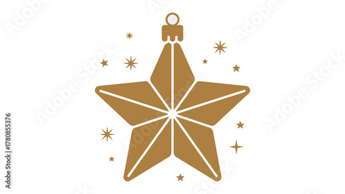 Golden Christmas Ornament Star: A beautifully designed gold star ornament with intricate detailing and festive charm. Surrounded by delicate twinkling stars. evoking a sense of festive delight.