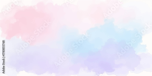Abstract sky blue watercolor background with bright fluffy cloud splashes