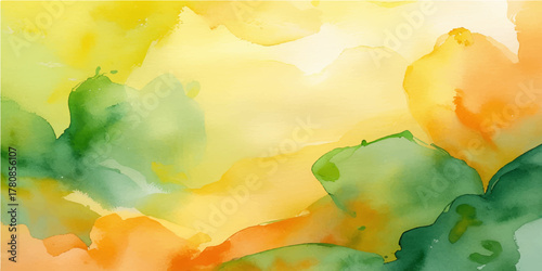 Abstract watercolor painting featuring a floral design with autumn leaves in yellow and orange, capturing the nature of the fall season