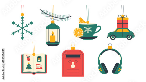 Festive Ornaments: A charming array of decorative ornaments hangs, each a unique symbol of the season, evoking warmth and nostalgia.