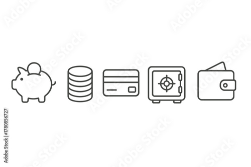 Financial symbols representing savings, transactions, and secure storage in a simple design