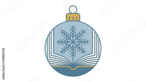 Bookish Bauble: A minimalist illustration of a stylized Christmas ornament, blending the joy of the holiday season with the allure of literature