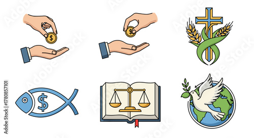 Christianity symbols vector illustration featuring faith, charity, and justice for religious designs