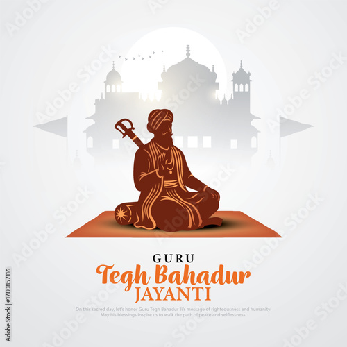 Guru Tegh Bahadur jayanti greeting design. Vector illustration of Guru Tegh Bahadur for card, poster, background.
