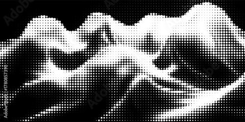 3D wavy black background with ripple effect. Grid surface with particle. Vector illustration for cover, card, postcard, interior design, banner