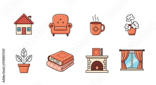 Cozy home vector illustration featuring furniture plants and fireplace perfect for interior design projects