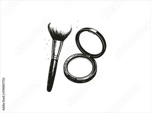 Makeup artist brush and blush powder illustration with feminine soft