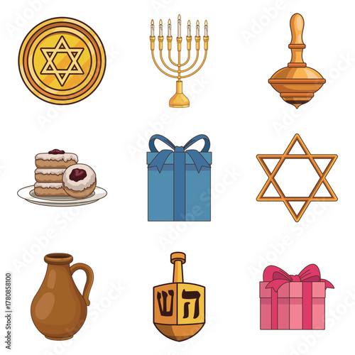 nine happy Hanukkah set icons