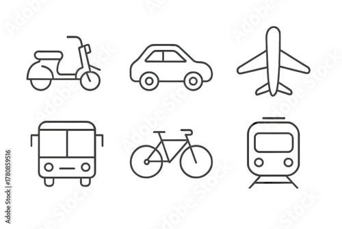 Various modes of transportation illustrated in simple line art for educational purposes