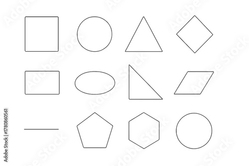 Collection of basic geometric shapes including square, circle, triangle, and more displayed for educational purposes