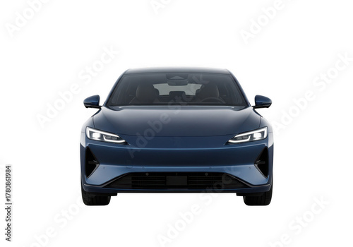 Sleek blue electric car showcasing modern design and technology