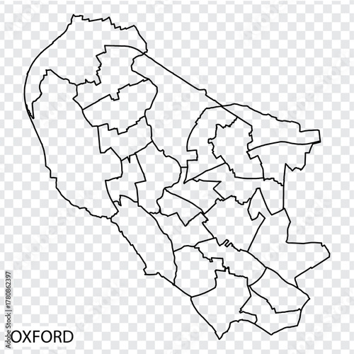 High Quality map of Oxford is a city  of the United Kingdom, with borders of districts. Map Oxford of England your web site design, app, UI. EPS10.