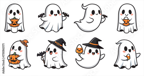 ghost cute icon set