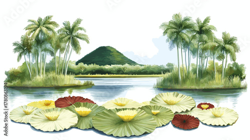 Pantanal Wetlands - Mato Grosso. Pantanal Wetlands - Mato Grosso hand drawn watercolor illustration