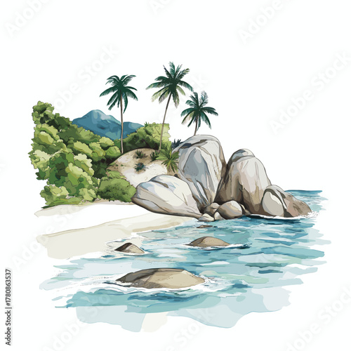 Tayrona National Park. Tayrona National Park hand drawn watercolor illustration