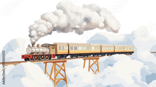 Train to the Clouds. Train to the Clouds hand drawn watercolor illustration