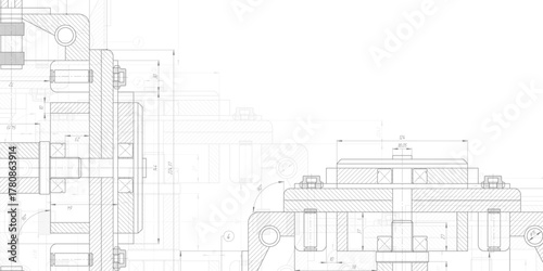 Mechanical Engineering drawing. Technical drawing background . Vector illustration .
