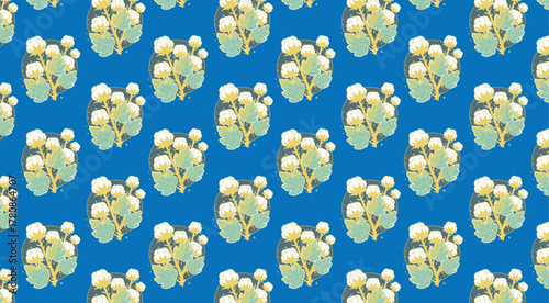 Elegant seamless pattern with blooming cotton branches — perfect for rustic, eco, or textile designs.