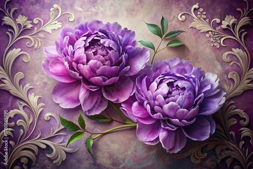 Elegant Purple Peonies on Vintage Floral Background - Fashion Photography Stock Photo