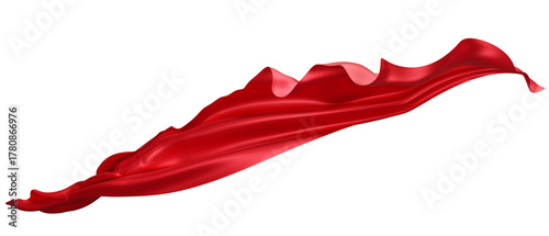 Flying red silk textile fabric flag background. Smooth elegant red Satin Isolated on white Background for grand opening ceremony. Red curtain. 3d png illustration