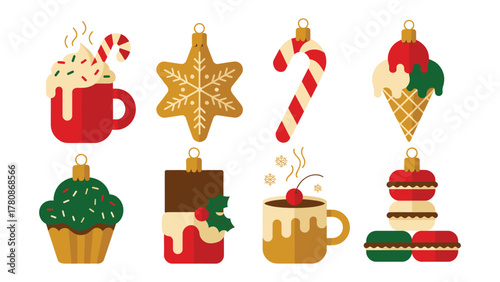 Festive Treats: An array of charming Christmas ornaments in the form of delightful desserts, each one embodying the holiday spirit.