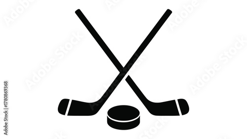 Hockey Sticks and Puck: A striking minimalist emblem, featuring two crossed hockey sticks poised above a perfectly round hockey puck. It's a clean, dynamic symbol of a dynamic sport. 