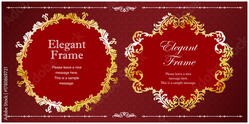 Luxury Elegant Gold Frame on Red Background with Vintage Ornament Design