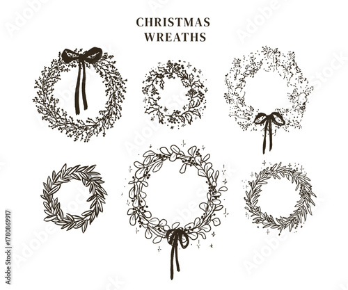 Hand Drawn Christmas Wreaths Set