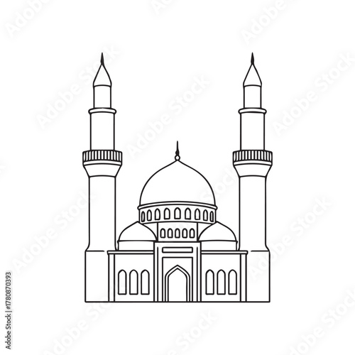 "Mosque with Minarets Outline Icon"