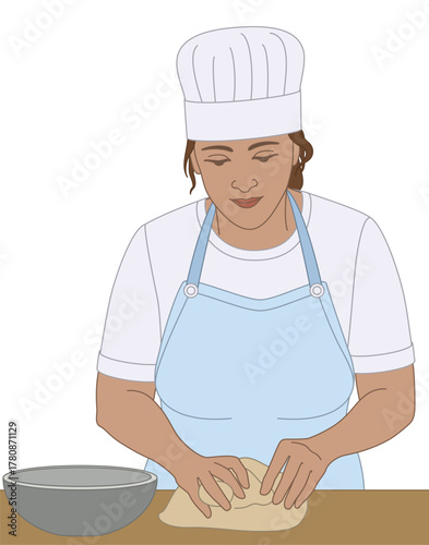 people food. female baker kneading dough isolated on a white background