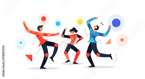 Enthusiastic Diverse People Dancing in Virtual Reality Illustration