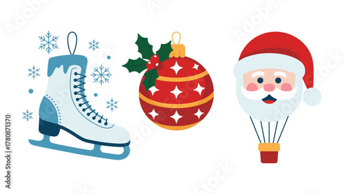 Festive Christmas Collection: Capture the enchantment of the winter holiday season with a charming collection of Christmas-themed illustrations, featuring a stylish ice skate.