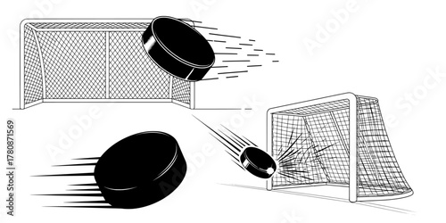 Hockey puck shot at goal