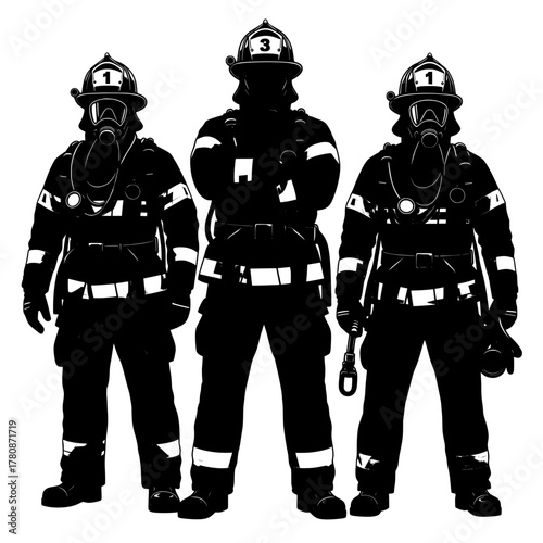 Firefighter team in full protective gear