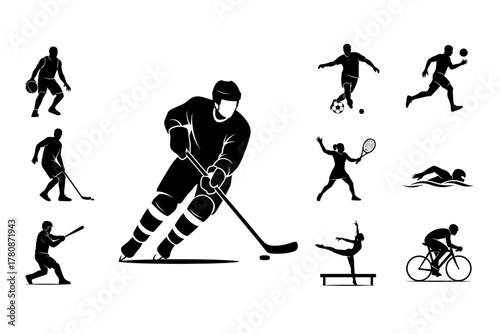 Sport athlete silhouette icon collection