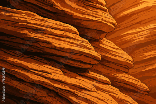 Sandstone Glow. Detailed macro shot of layered sandstone formations glowing under warm natural light, sharp textures and earthy