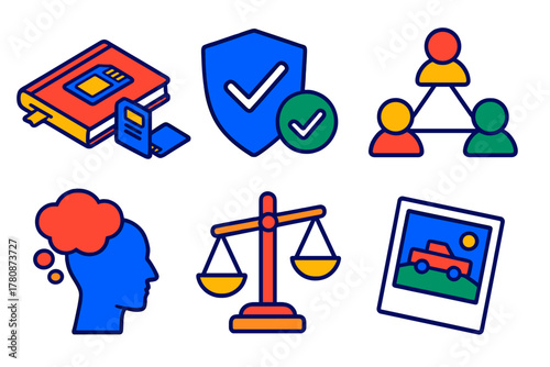 Philosophy Memory Icons. Isometric vector illustration set Philosophy of memory: diary and memory cards, authenticity check icons,
