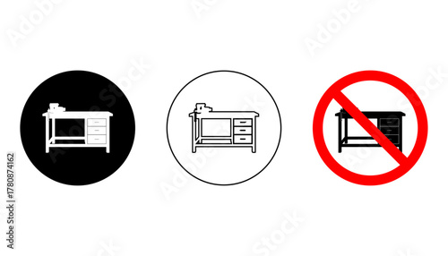 Workshop table icons in filled, outline, and banned circular versions