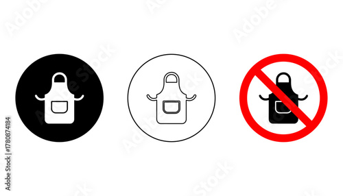 Vector apron icon set showing filled, outline, and banned styles within circles. Great for cooking, chef, or kitchen-related design elements