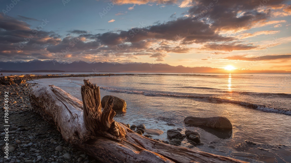 Naklejka premium Vancouver Island Comox. Stunning December Sunrise at Goose Spit Regional Park, Comox Valley