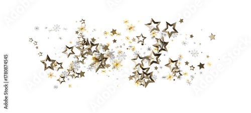 Elegant golden stars and snowflakes design on a clean white backdrop. Great for holiday designs and winter celebrations.