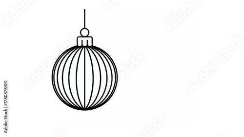 Holiday Ornament: A simple line drawing of a round ornament with vertical stripes, ready to decorate for the festive season.